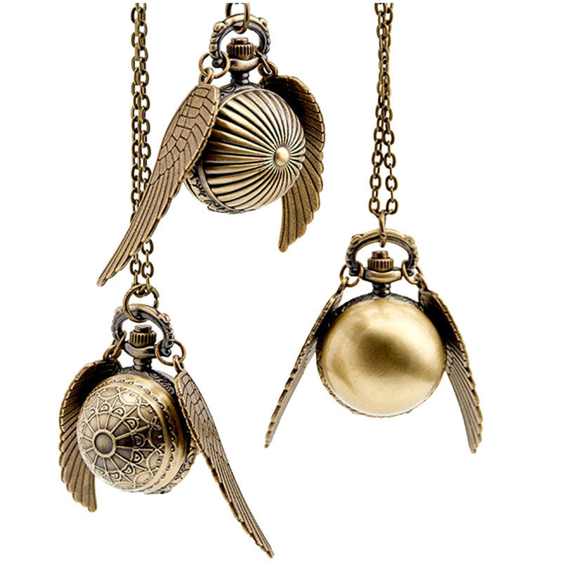 Fiction Edge | Harry Potter Snitch Pocket Watch Necklace | Retro Quidditch Ornament