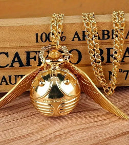 Fiction Edge | Harry Potter Snitch Pocket Watch Necklace | Retro Quidditch Ornament