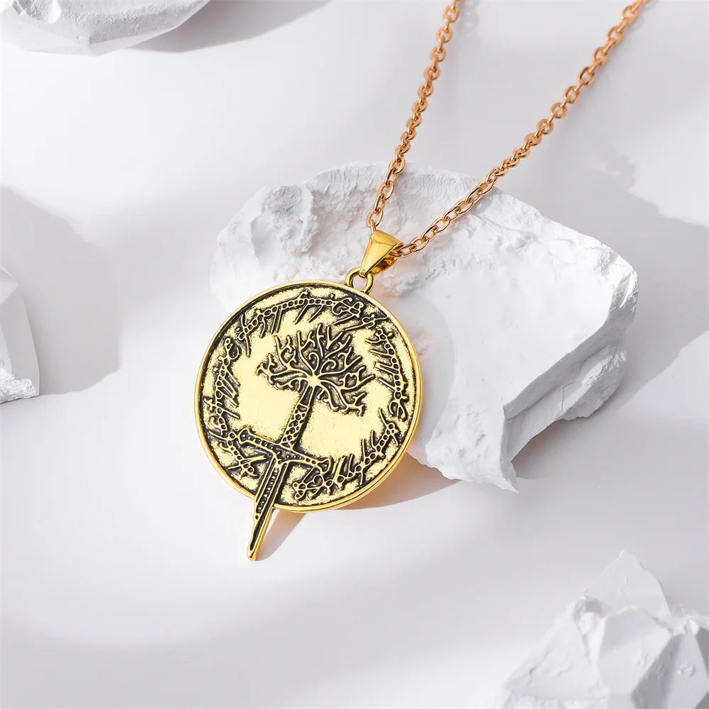 Tree of Gondor & Narsil Necklace | LOTR Broken Sword Pendant | Flame of the West