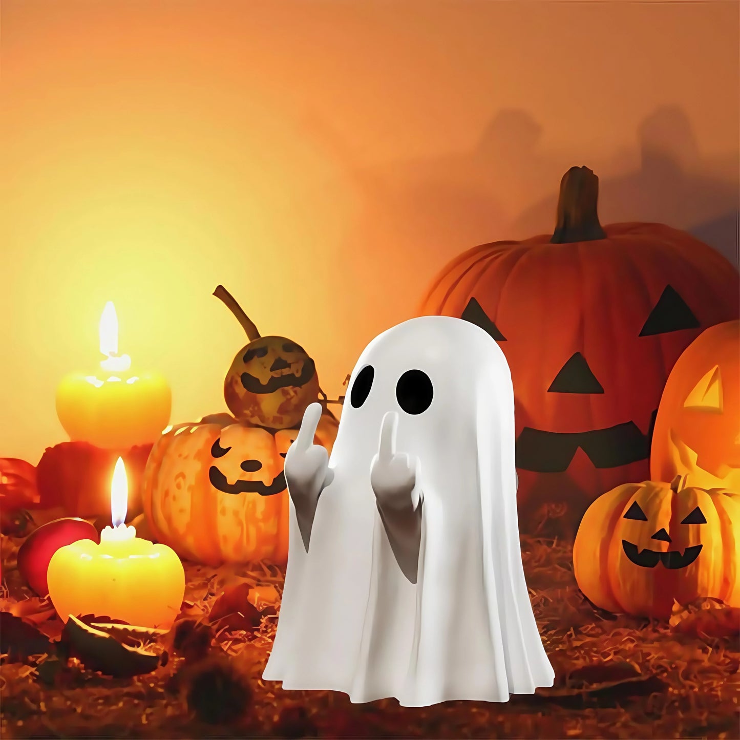 Cute Middle Finger Ghost Statue – Funny Small Halloween Table Décor