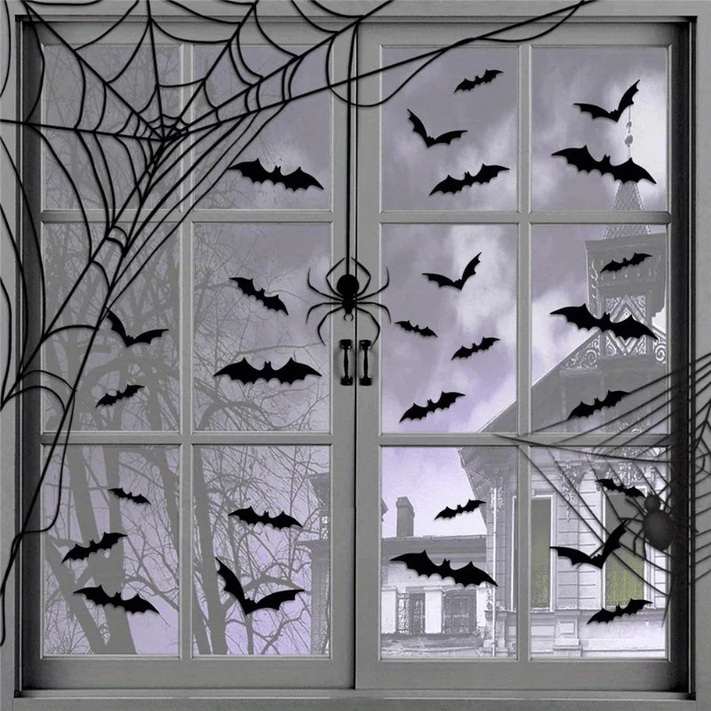 48pcs 3D Black Bat Wall Stickers – Halloween Party Home Décor