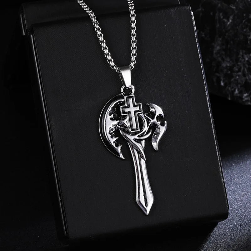 Viking Axe Crow Wolf Pendant Necklace – Norse Mythology Jewelry