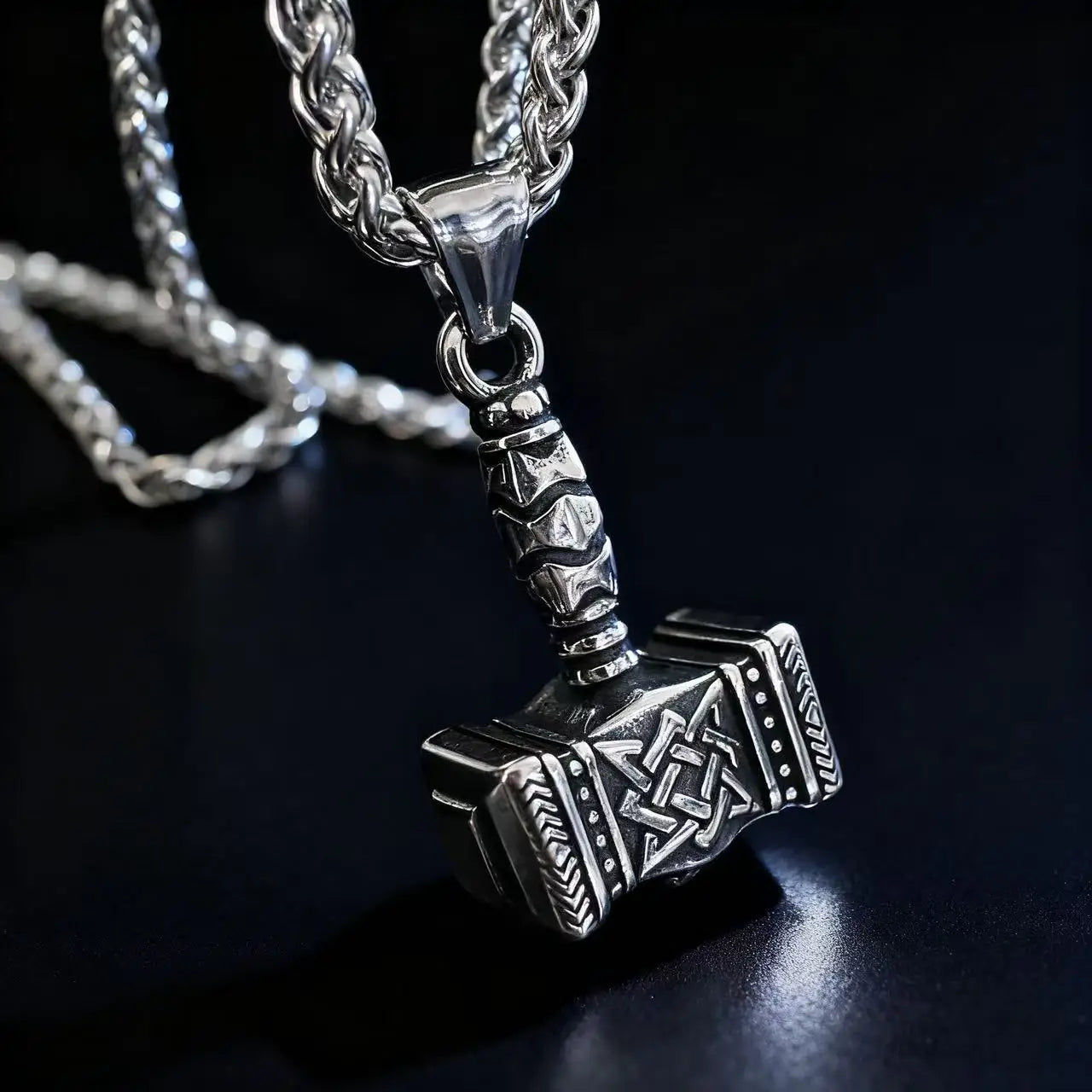 Viking Mjolnir Thor Hammer Pendant – Norse Odin Rune Stainless Steel Necklace for Men