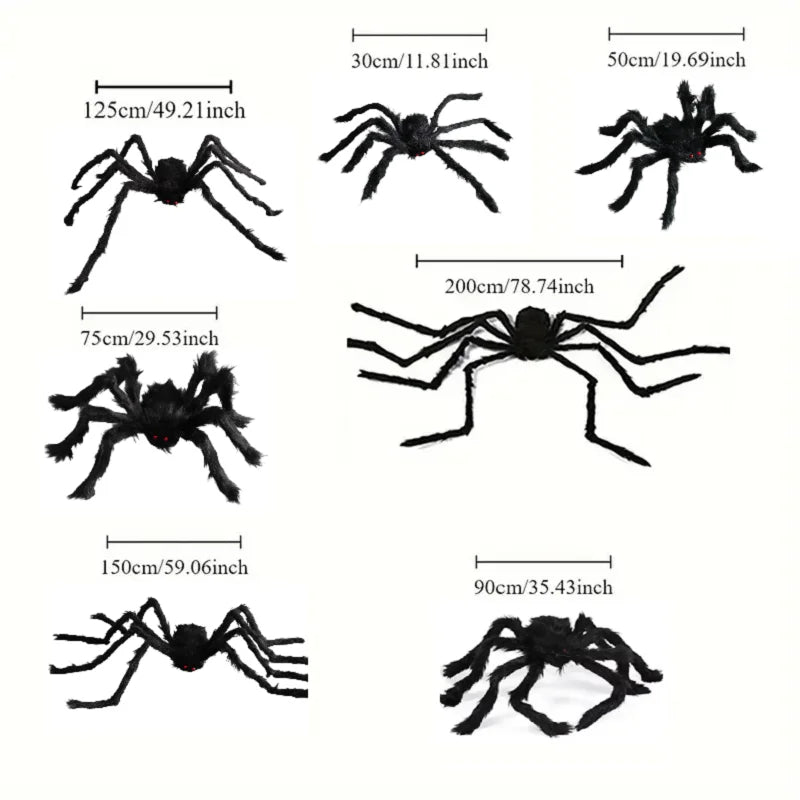 Giant Plush Black Spider – Scary Halloween Decoration (30–200cm)
