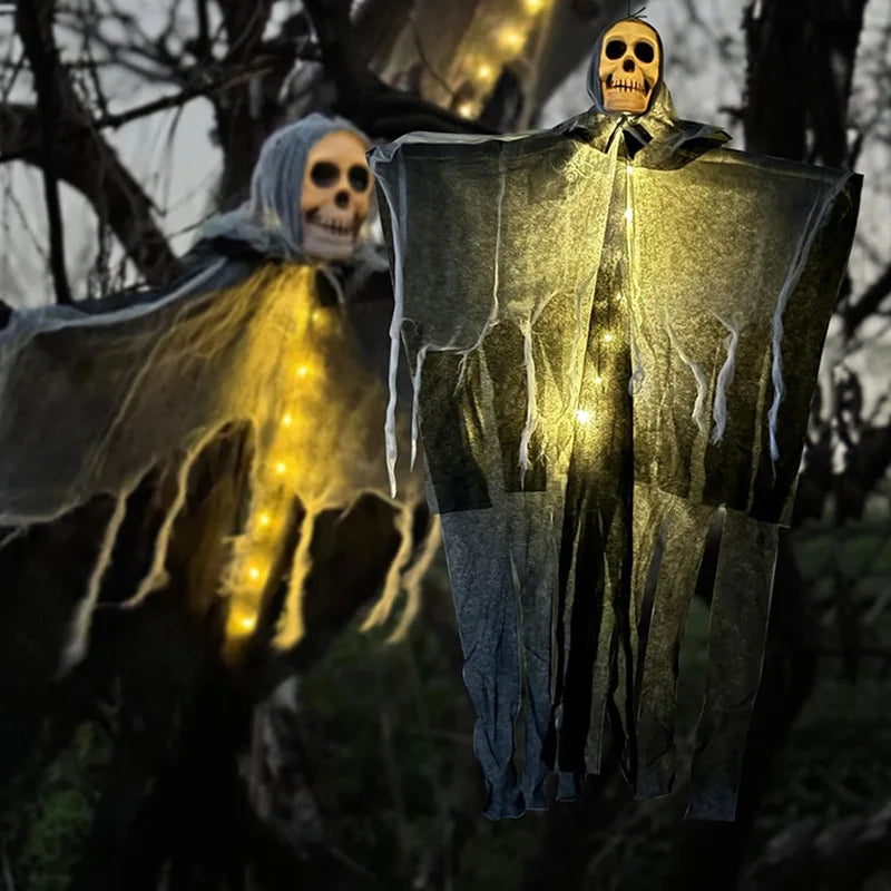 Halloween Glowing Skull Ghost – Hanging Skeleton Gauze