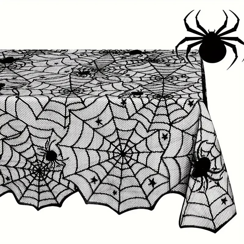 Halloween Lace Table Runner – Black Spider Web Mantel & Table Décor