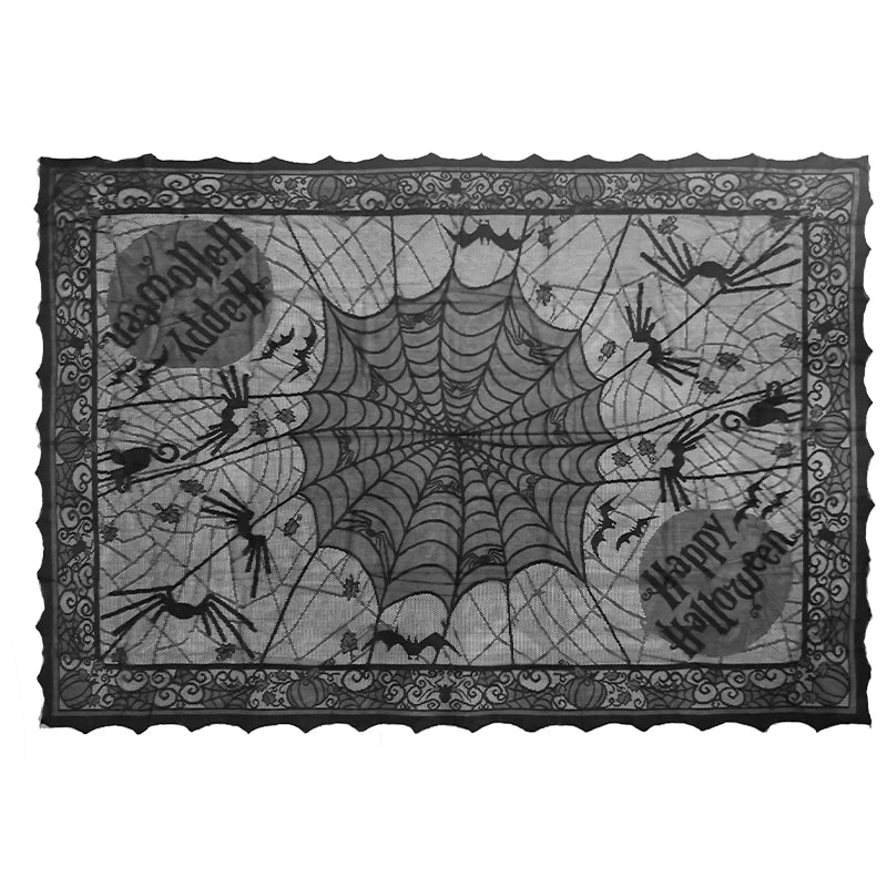 Halloween Lace Table Runner – Black Spider Web Mantel & Table Décor