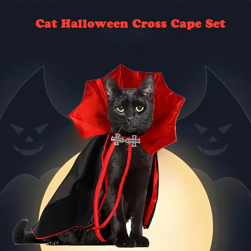 Pet Vampire Cape & Collar – Halloween Costume for Cats & Dogs