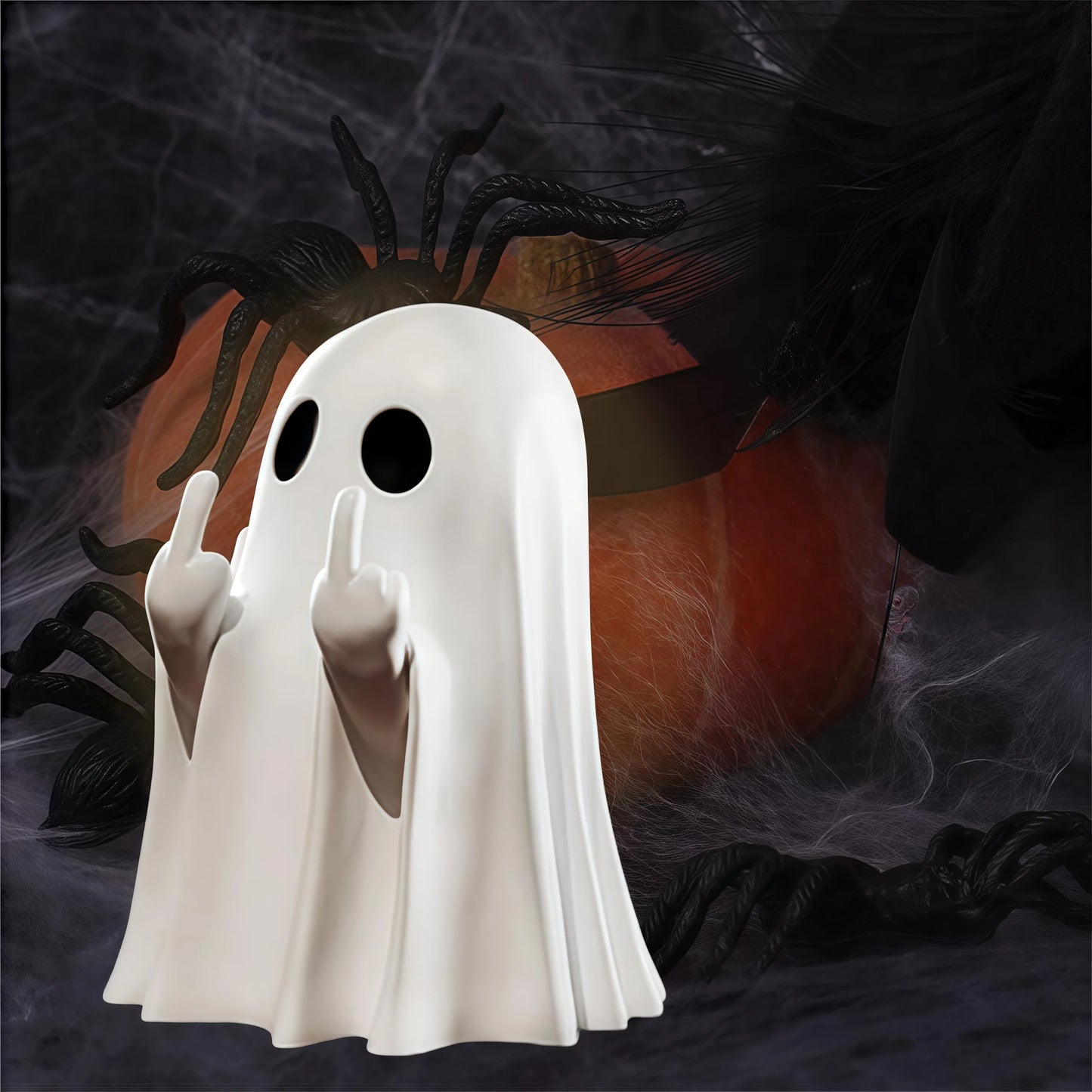 Cute Middle Finger Ghost Statue – Funny Small Halloween Table Décor