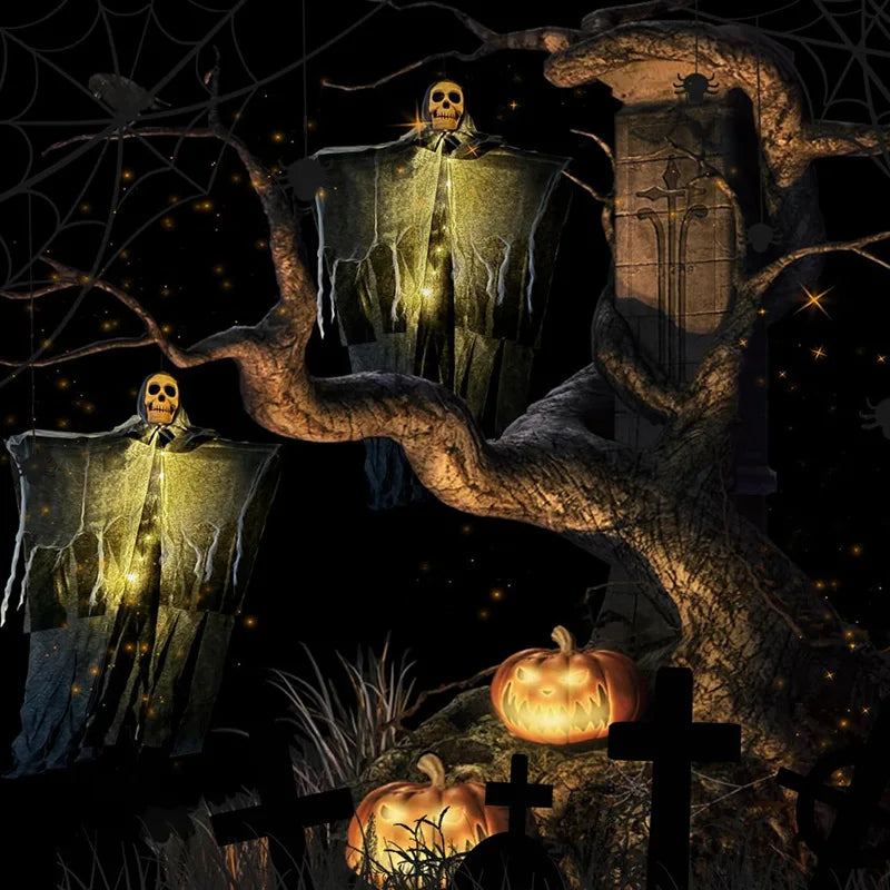 Halloween Glowing Skull Ghost – Hanging Skeleton Gauze