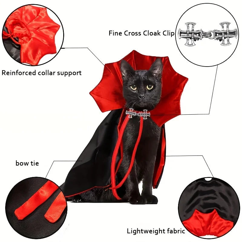 Pet Vampire Cape & Collar – Halloween Costume for Cats & Dogs