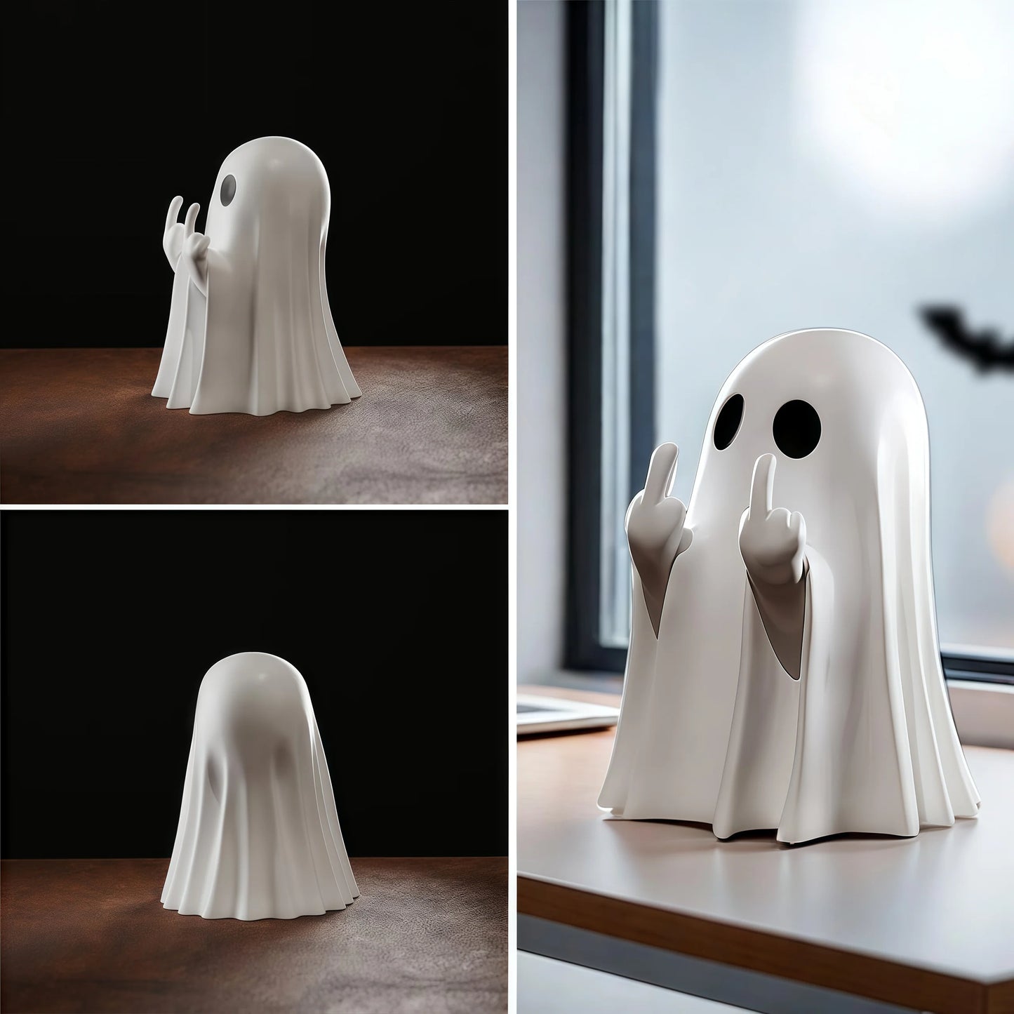 Cute Middle Finger Ghost Statue – Funny Small Halloween Table Décor