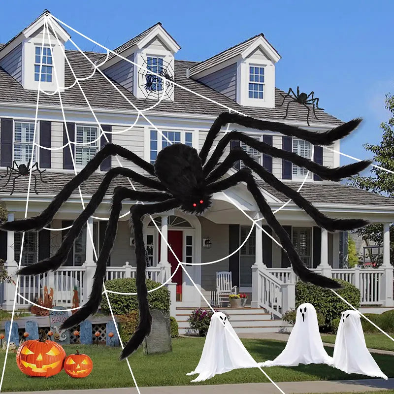 Giant Plush Black Spider – Scary Halloween Decoration (30–200cm)