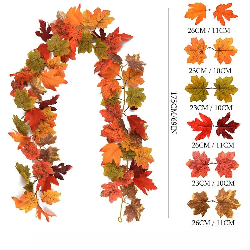 180cm Autumn Maple Leaf Garland – Fall, Halloween & Christmas Decoration