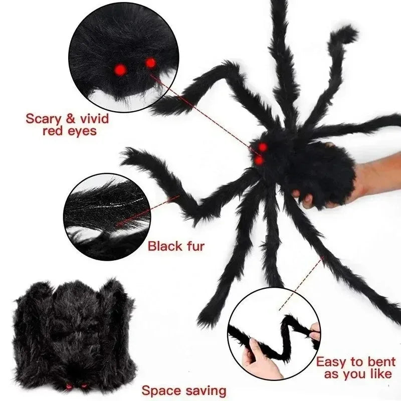 Giant Plush Black Spider – Scary Halloween Decoration (30–200cm)