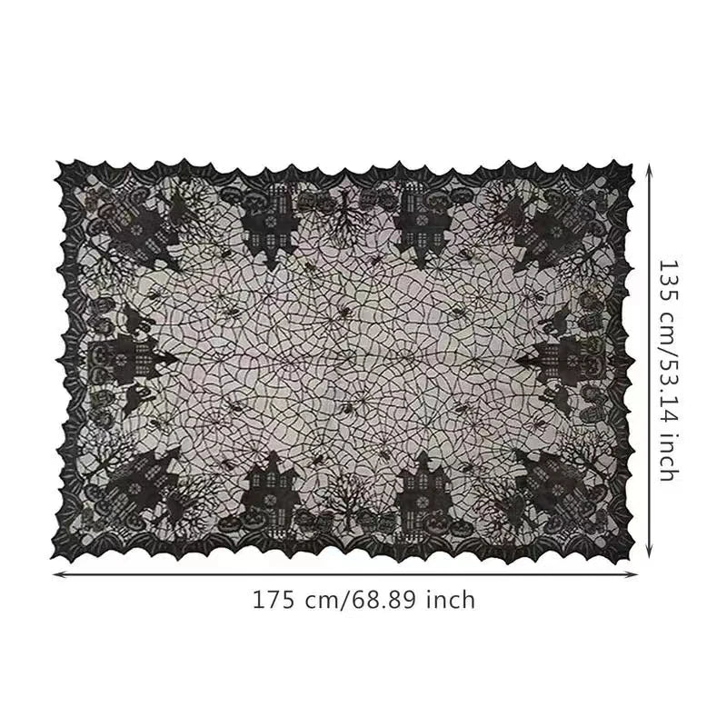 Halloween Lace Table Runner – Black Spider Web Mantel & Table Décor