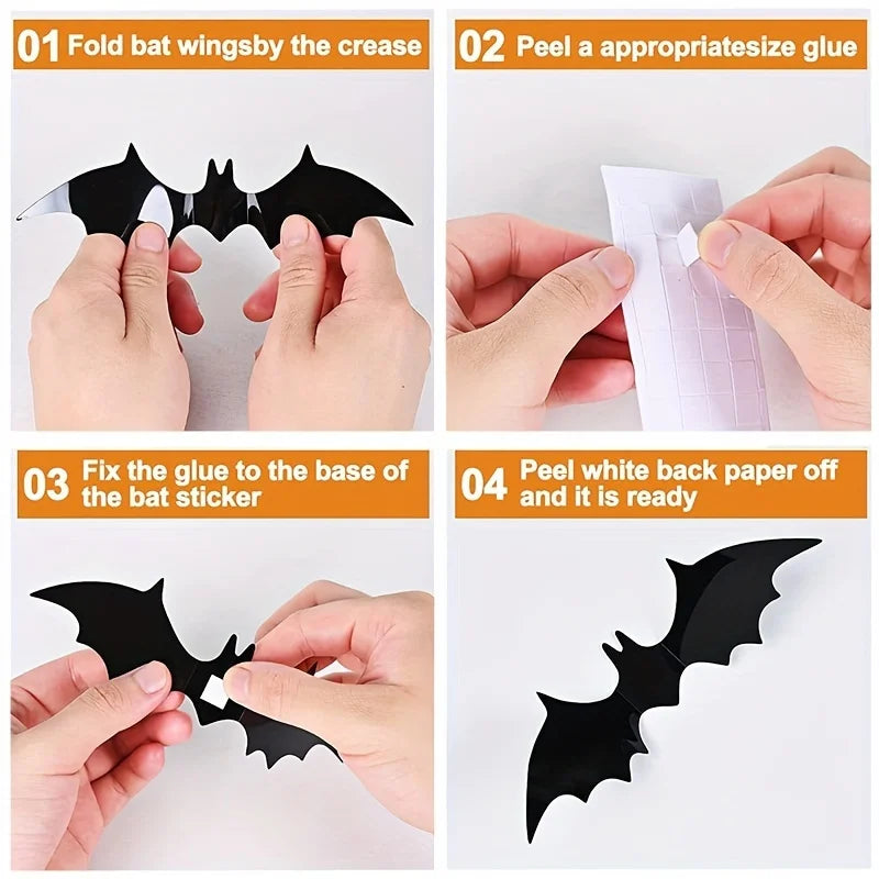 48pcs 3D Black Bat Wall Stickers – Halloween Party Home Décor