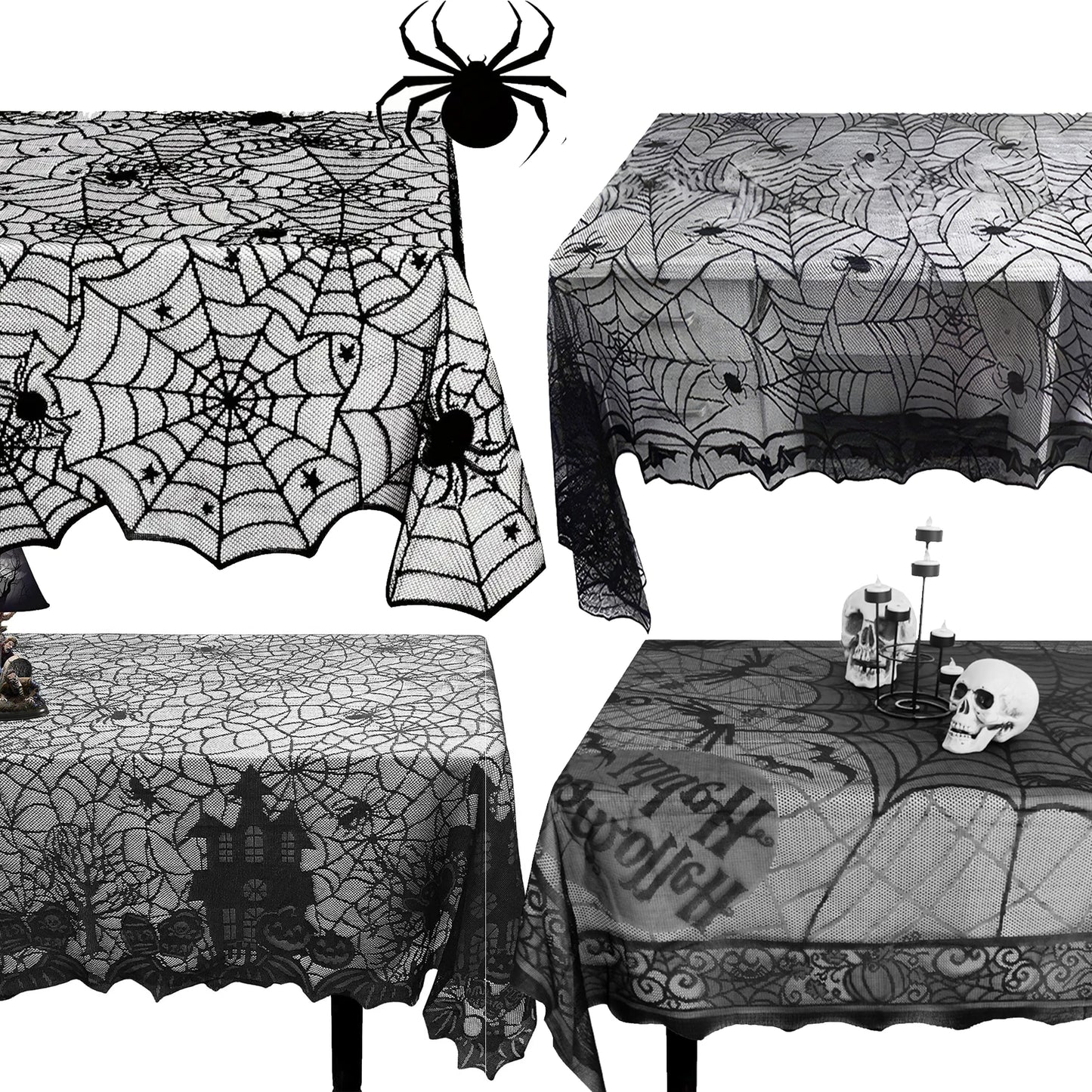 Halloween Lace Table Runner – Black Spider Web Mantel & Table Décor