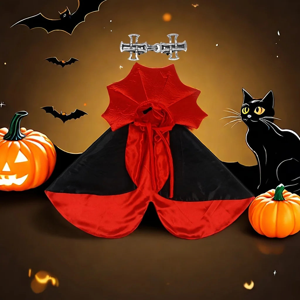 Pet Vampire Cape & Collar – Halloween Costume for Cats & Dogs
