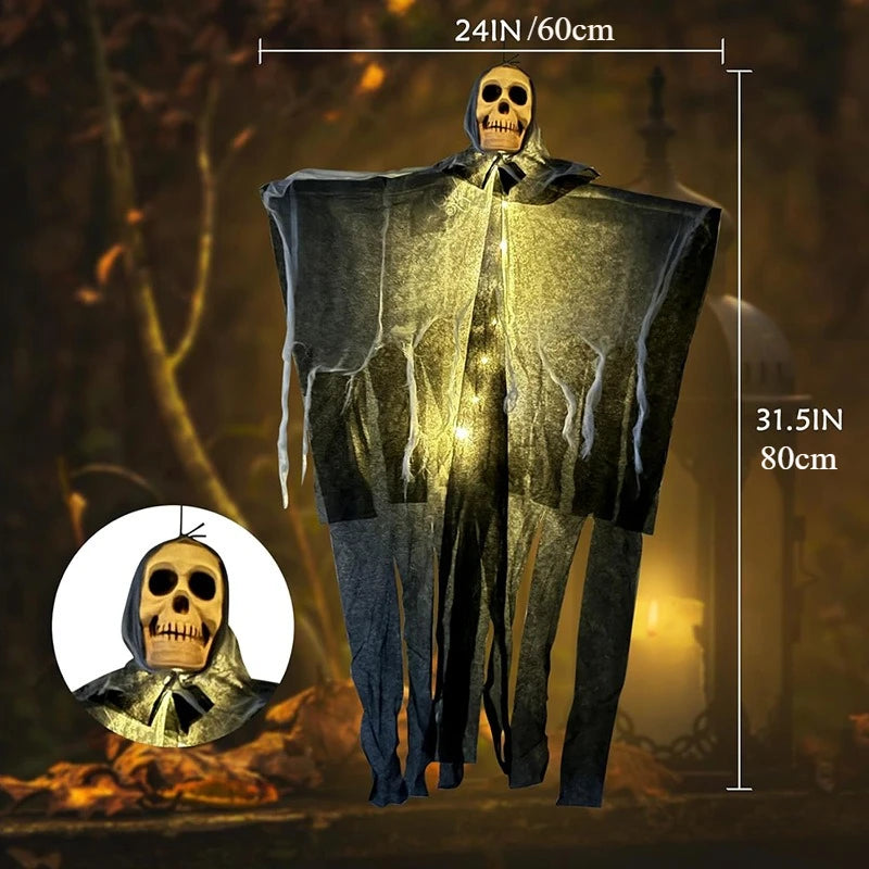 Halloween Glowing Skull Ghost – Hanging Skeleton Gauze