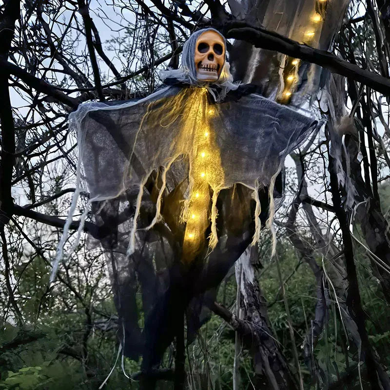 Halloween Glowing Skull Ghost – Hanging Skeleton Gauze