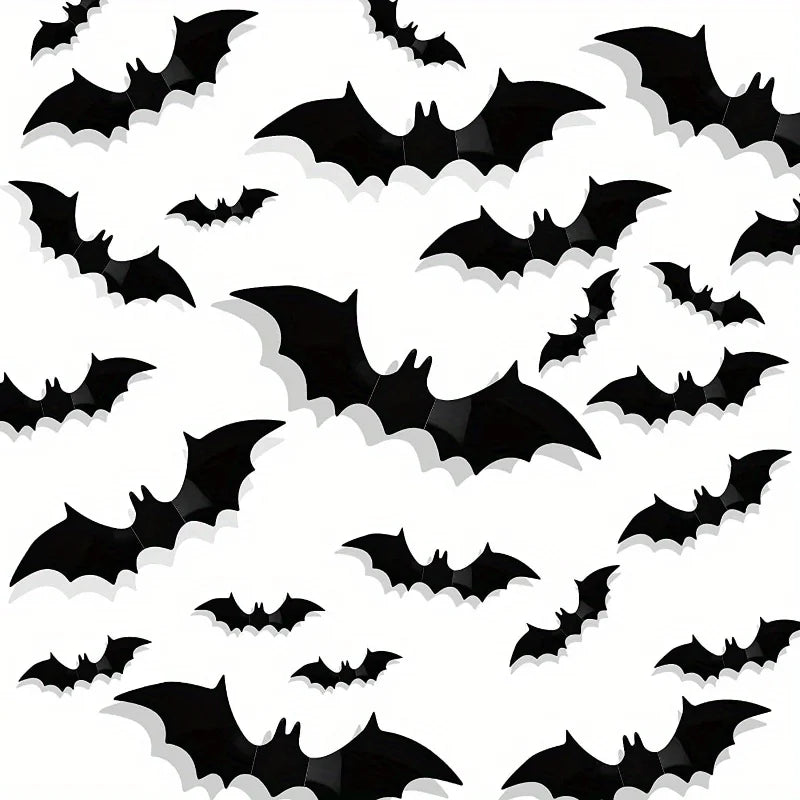 48pcs 3D Black Bat Wall Stickers – Halloween Party Home Décor