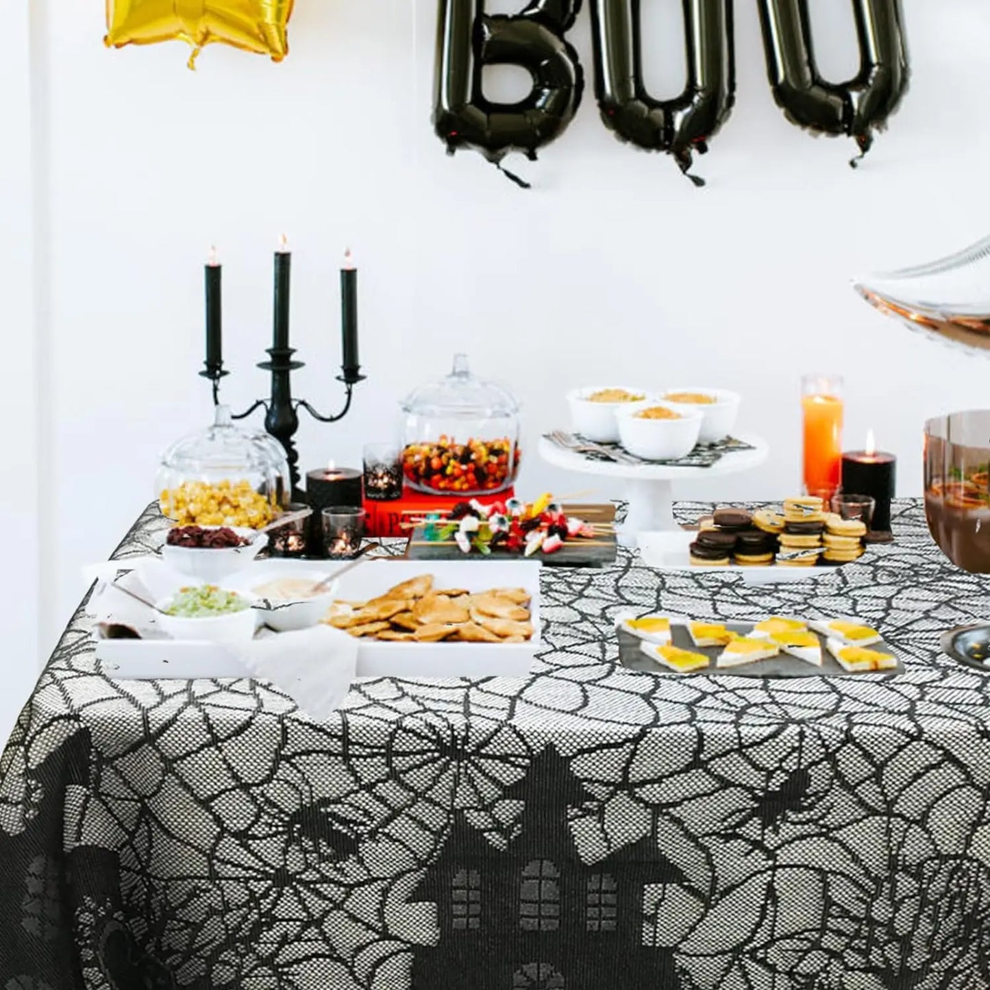 Halloween Lace Table Runner – Black Spider Web Mantel & Table Décor