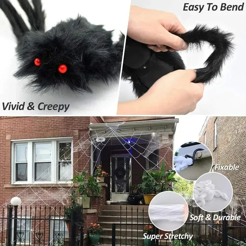 Giant Plush Black Spider – Scary Halloween Decoration (30–200cm)