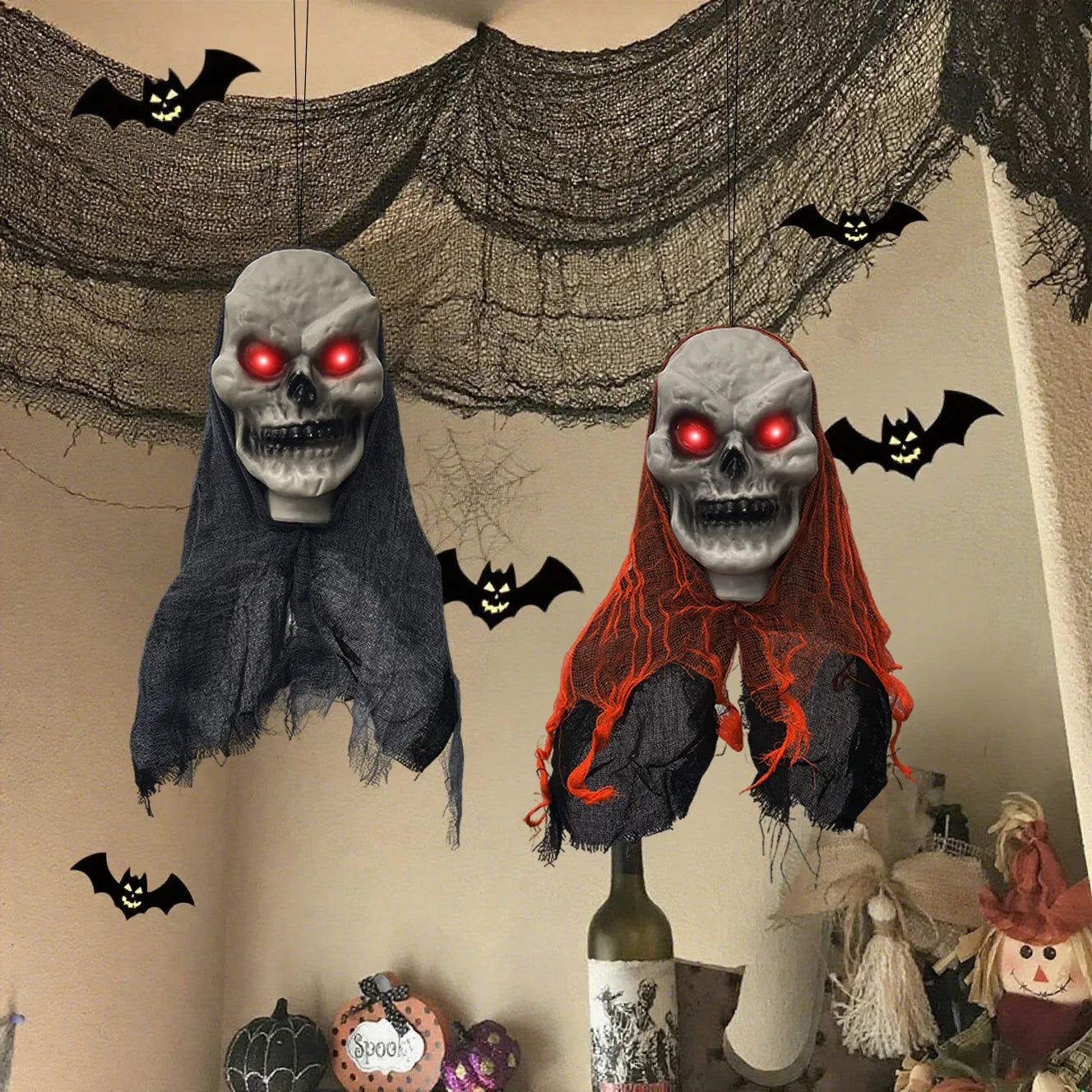2pcs Hanging Skull Ghosts – Halloween Party & Outdoor Horror Props