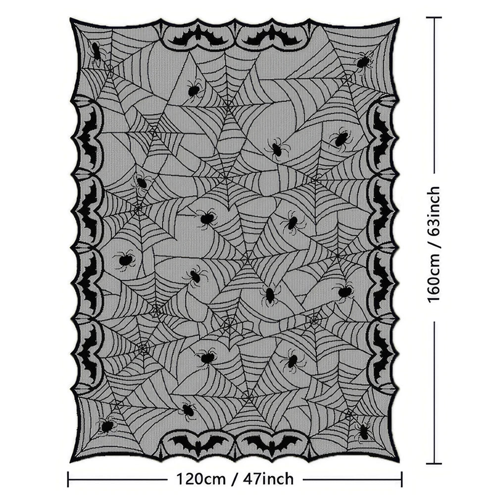 Halloween Lace Table Runner – Black Spider Web Mantel & Table Décor