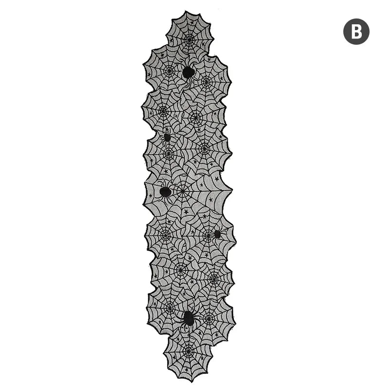 Halloween Lace Spider Web Tablecloth – Black Skull Mantel & Party Décor