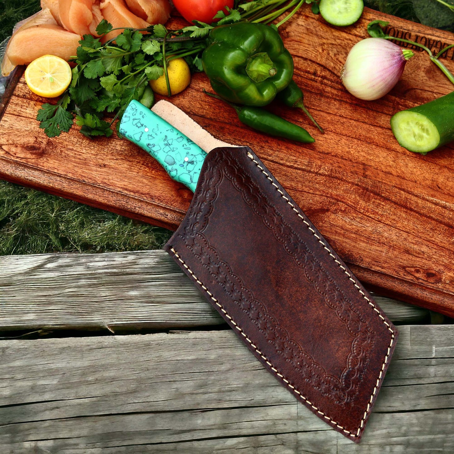 Damascus Steel Butcher Chopper | Precision & Power | Fiction Edge