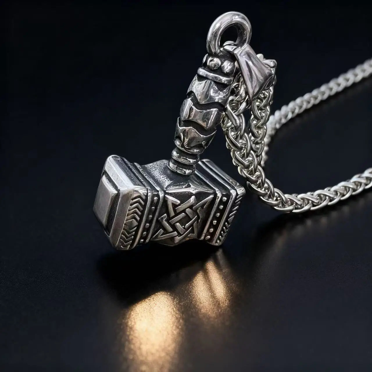 Viking Mjolnir Thor Hammer Pendant – Norse Odin Rune Stainless Steel Necklace for Men