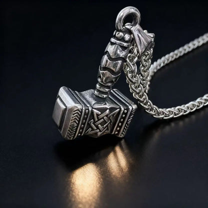 Viking Mjolnir Thor Hammer Pendant – Norse Odin Rune Stainless Steel Necklace for Men