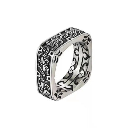 Men Retro Pangu Ring Black Iron Enamel Geometric Ring Game of Thrones Style Domineering Male Finger Jewelry
