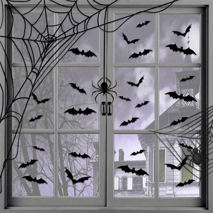 48pcs 3D Black Bat Wall Stickers – Halloween Party Home Décor