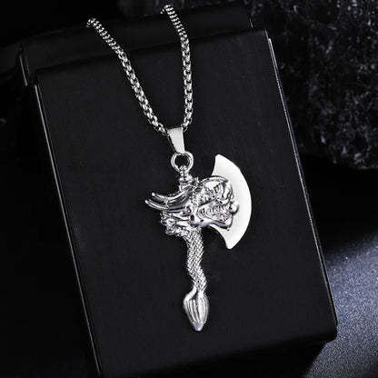 Viking Axe Crow Wolf Pendant Necklace – Norse Mythology Jewelry
