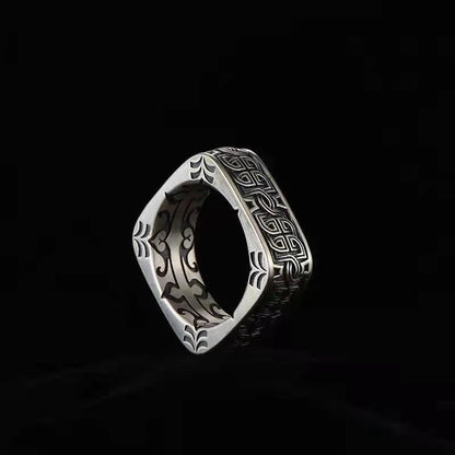 Men Retro Pangu Ring Black Iron Enamel Geometric Ring Game of Thrones Style Domineering Male Finger Jewelry