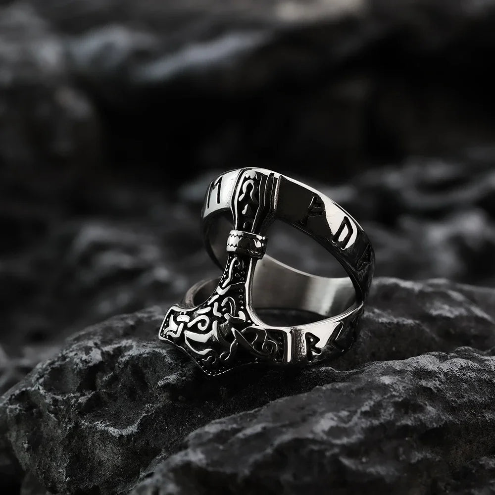 Odin Thunderhammer Viking Ring – Nordic Stainless Steel Men’s Ring
