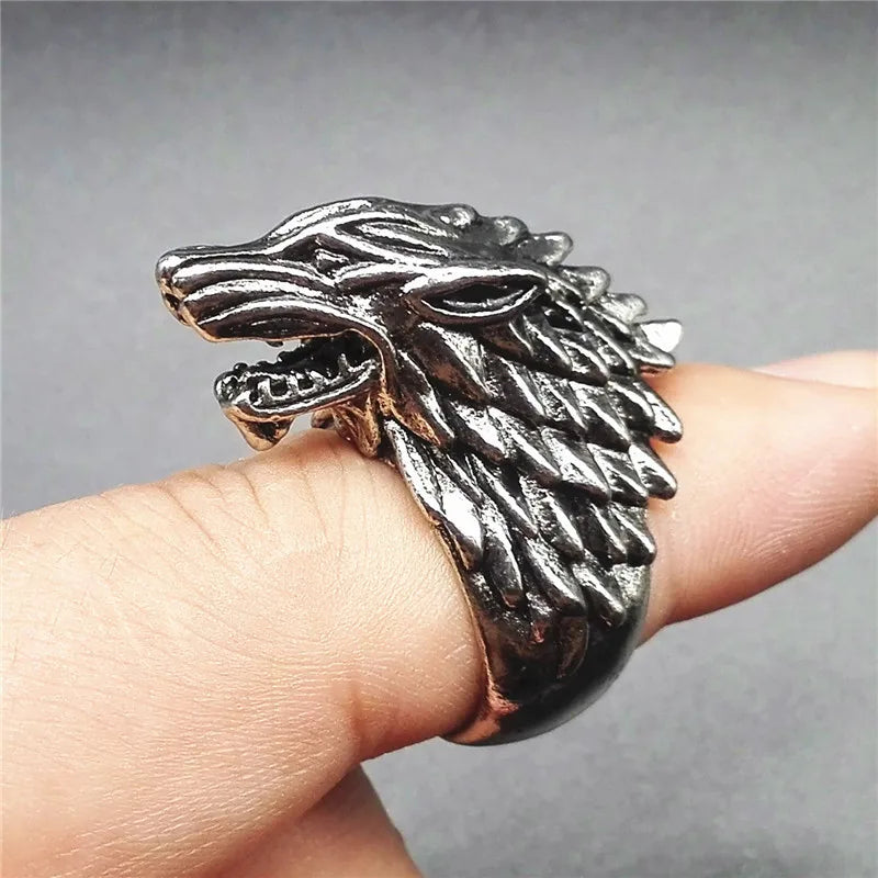Retro Direwolf Ring The Song of Ice and Fire Punk Gothic Open Ring For Men Zinc Alloy Jewelry Game of Thrones Accessories Gifts
