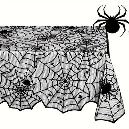 Halloween Lace Table Runner – Black Spider Web Mantel & Table Décor