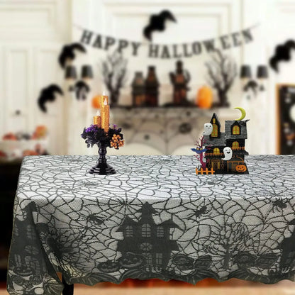 Halloween Lace Table Runner – Black Spider Web Mantel & Table Décor