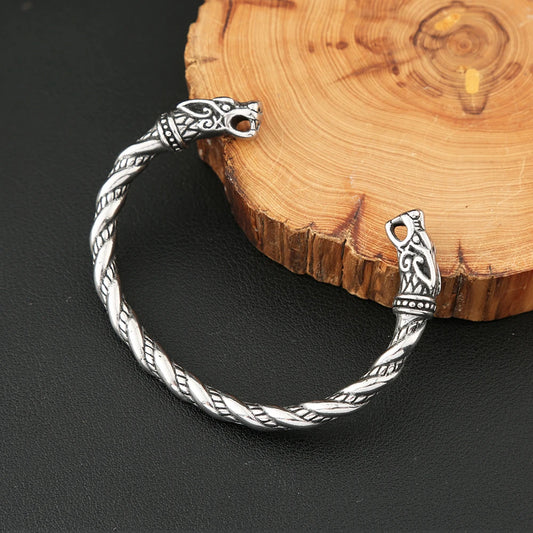 Double Dragon Viking Bracelet – Norse Cuff for Men & Women