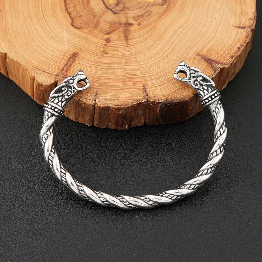 Double Dragon Viking Bracelet – Norse Cuff for Men & Women