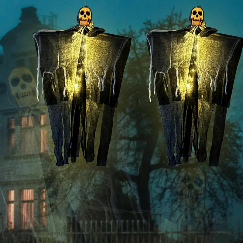 Halloween Glowing Skull Ghost – Hanging Skeleton Gauze