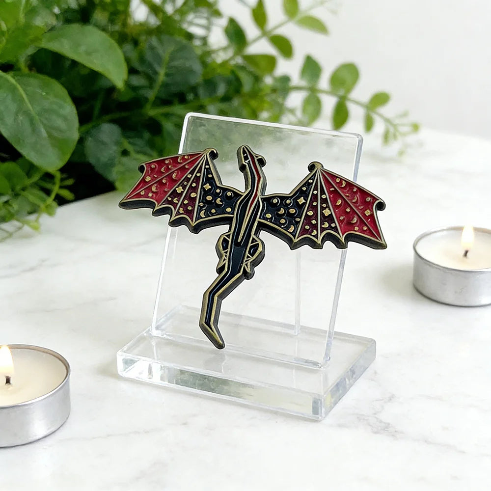 Vintage Gothic Thrones Game Enamel Pin Punk Style Red Black Dragon Wing Brooch for Fantasy Novel TV Series Backpack Jacket