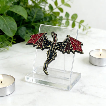 Vintage Gothic Thrones Game Enamel Pin Punk Style Red Black Dragon Wing Brooch for Fantasy Novel TV Series Backpack Jacket