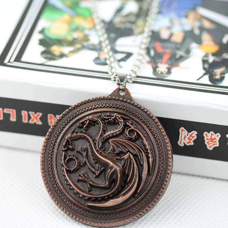Fire and Blood House Targaryen Dragon Necklace A Song of Ice and Fire Metal Pendant Necklace for Women Men Fans Choker Jewelry