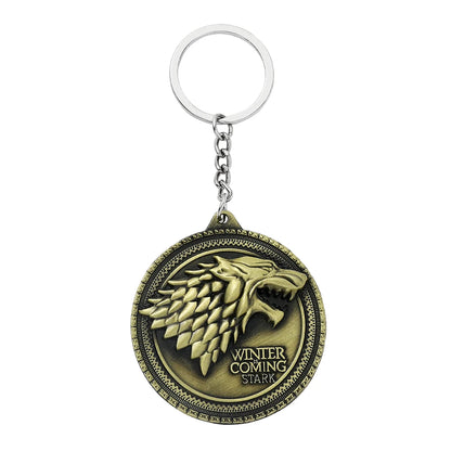 Game of Thrones Winter Is Coming House Stark Wolf Head Badge Key Chains Pendant Ice And Fire Keyring Llaveros Of Movie Gifts