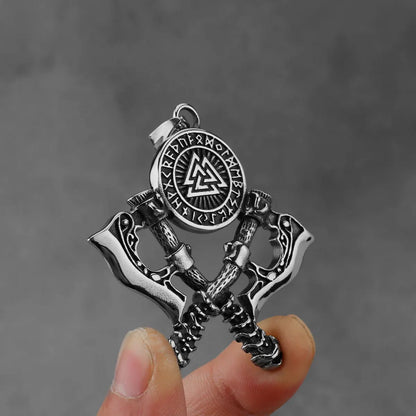 Double Axe Viking Pendant Necklace – Norse Stainless Steel Chain for Men